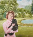 Bette Wilson Sherwood, Jeane Dixon Holding Jason Brooks on the South Lawn of the White House, Oil on canvas