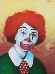 Boruta, Jeane Dixon As a Clown, Oil on canvas