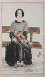 He Jiaying, Untitled, VIOLINIST, ink and color on paper scroll, signed and sealed