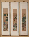 Anonymous, BIRD AND FLOWERS, three ink and color on silk scrolls, BIRD AND FLOWERS, three ink and color on silk scrolls