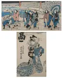 Utagawa Sadahide, Figures in the Snow, ACTOR, color woodcut, aban tate-e