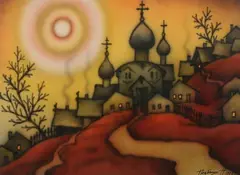 N. Nedbaiyo, Village Church, Acrylic on paper