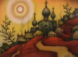 N. Nedbaiyo, Village Church, Acrylic on paper