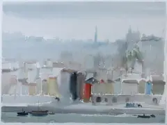 I. Kidow, View of Porto, Watercolor
