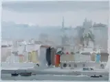 I. Kidow, View of Porto, Watercolor