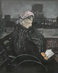 J. Eugene Gardner, Woman on Terrace Looking Over East River, Pastel.