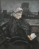 J. Eugene Gardner, Woman on Terrace Looking Over East River, Pastel.