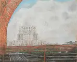 J. Eugene Gardner, New York Hospital from the Queensboro Bridge, Pastel on board.