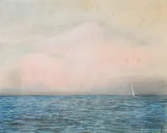 J. Eugene Gardner, Sailboat Under Pink Sky, Pastel.
