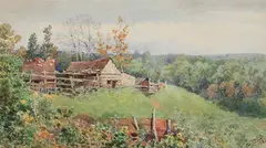 Walter Paris, Old Farm on Hilltop, Watercolor on prepared artists' board