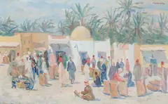 Peter Galioto, North African Market, Oil on canvas