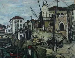 Maurice Verdier, European Canal Scene, Oil on canvas