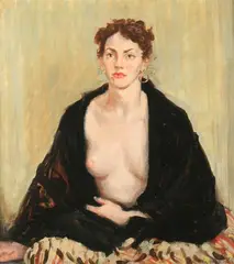 G. Hunter Jones, Seated Woman in Black Shawl, Oil on masonite