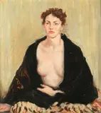 G. Hunter Jones, Seated Woman in Black Shawl, Oil on masonite