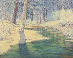 Harris Shelton, Winter Stream Landscape, Oil on canvas