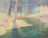 Harris Shelton, Winter Stream Landscape, Oil on canvas