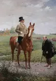Gentleman on Horseback with Pauper by Continental School, Oil on canvas, sold Sep 2009