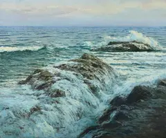 Ocean Waves by Josef Písecký, Oil on canvas, sold Sep 2009