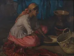 Louis John Endres, Algerian Woman Sifting Grain, Oil on canvas