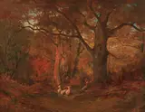 Charles Volkmar, Shepherdess with Flock in the Deep Woods, Oil on canvas