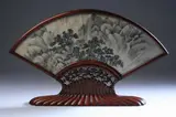 Anonymous, Mountainous Landscape, MOUNTAINOUS LANDSCAPE, ink and color on paper fan, sealed indistinctly, with fluted and openwork