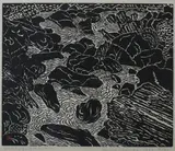 Hiratsuka Un-Ichi, Rock Creek, WASHINGTON Dc., woodcut, signed and dated 1962 in pencil, sealed, numbered 13/80