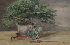 Still Life with Bonsai and Mantis by Hubert von Herkomer, Watercolor, offered Nov 2009