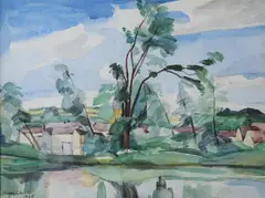 Charles Kuapill, Les Bords du Loing, Watercolor