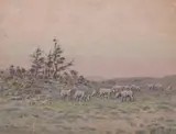 John Henry Renshawe, Sheep Grazing on High Desert Plateau, Watercolor