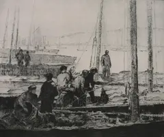 Dock Scene by George Elmer Browne, Etching, offered Nov 2009