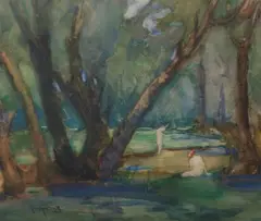 Gladys Nelson Smith, Nude Bathers in River, Watercolor