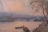 Jeanne Kollhammer, Moored Boats on the Seine, Pastel