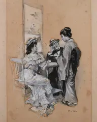Frederick Coffay Yohn, Afternoon Tea, Gouache on paper laid on board