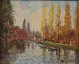 Maurice Bismuth Lemaitre, Boats on River, Oil on canvas
