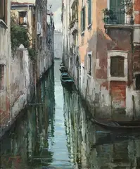 Primo Re, Venetian Canal Scene, Oil on canvas