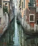 Primo Re, Venetian Canal Scene, Oil on canvas