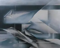 Laurie A. Fields, Abstract in Grey, Oil and collage on canvas