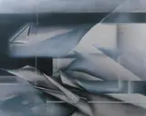 Laurie A. Fields, Abstract in Grey, Oil and collage on canvas