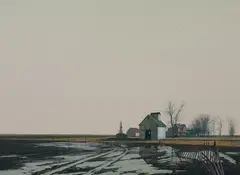 Billy Morrow Jackson, Barn with Wet Field, Oil on masonite