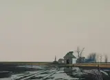 Billy Morrow Jackson, Barn with Wet Field, Oil on masonite