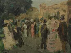 Gabriel Spat, Autrefois a Paris (Courses a Longchamps), Oil on board
