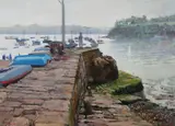 On the Dock by American School, Oil on canvas, sold Nov 2009