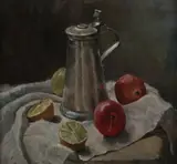 Countess Marianne Coreth, STILL LIFE WITH FRUIT AND PEWTER-LIDDED STEIN and PORTRAIT OF ELDERLY WOMAN (ON REVERSE), STILL LIFE WITH FRUIT AND PEWTER-LIDDED STEIN and PORTRAIT OF ELDERLY WOMAN (ON REVERSE), oil on board