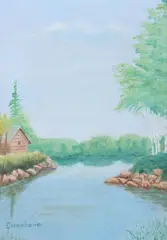 Dwight D. Eisenhower, Cabin in Wooded Landscape, Oil on canvas