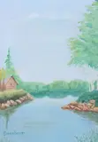 Dwight D. Eisenhower, Cabin in Wooded Landscape, Oil on canvas