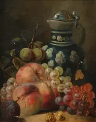 Benedict Masson, STILL LIFE WITH FRUIT AND PITCHER and FLORAL STILL LIFE: TWO WORKS, first, Second, oil on canvas mounted on board
