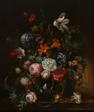 Bouquet of Roses with Snail by Dutch School, BOUQUET OF ROSES WITH SNAIL, oil on panel, sold Nov 2009