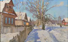 Konstantin Yuon, Village in Snow, Oil on canvas