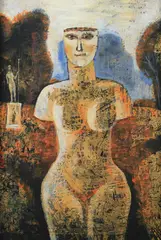 Gleb Bogomolov, Nude, Mixed media oil on board