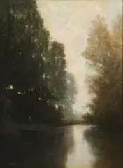 Robert Crannell Minor, River Landscape at Dawn, Oil on board